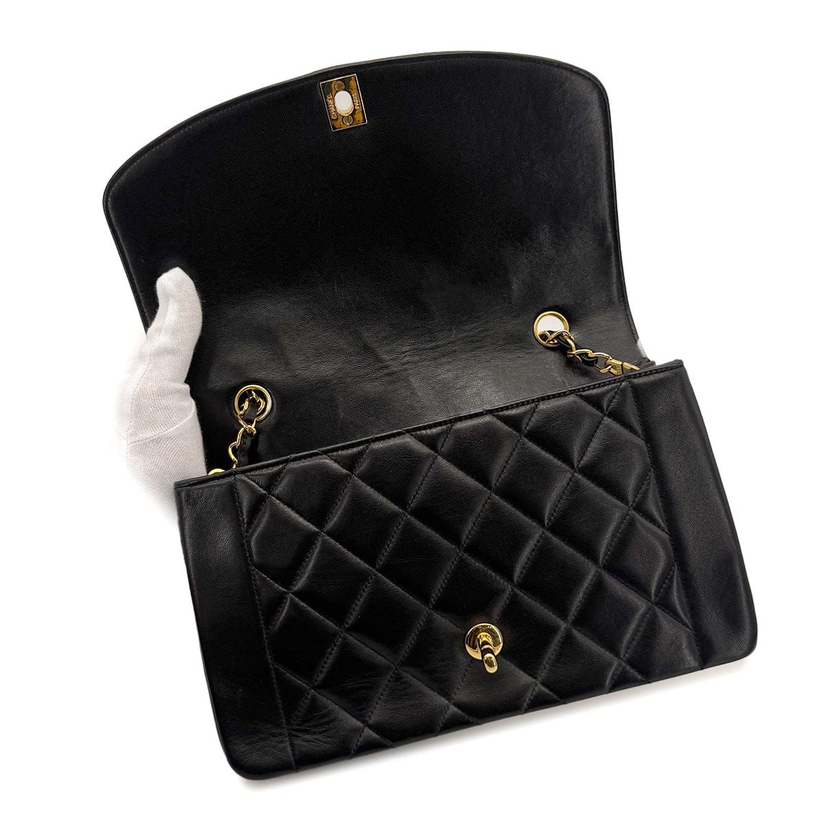 Luxury Promise Japan CHANEL VINTAGE DIANA MEDIUM CHAIN SHOULDER BAG BLACK LAMB SKIN 90272490