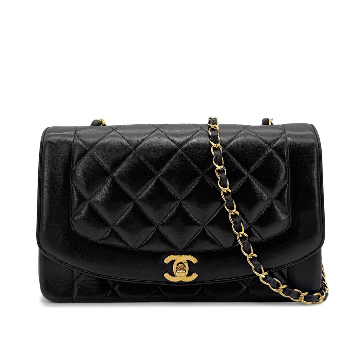 Luxury Promise Japan CHANEL VINTAGE DIANA MEDIUM CHAIN SHOULDER BAG BLACK LAMB SKIN 90272490
