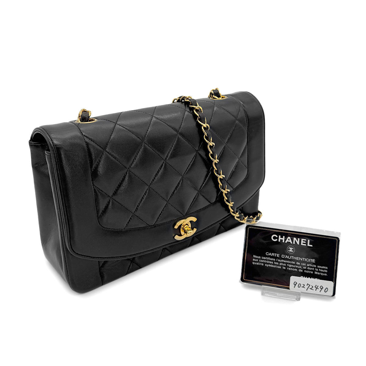 Luxury Promise Japan CHANEL VINTAGE DIANA MEDIUM CHAIN SHOULDER BAG BLACK LAMB SKIN 90272490
