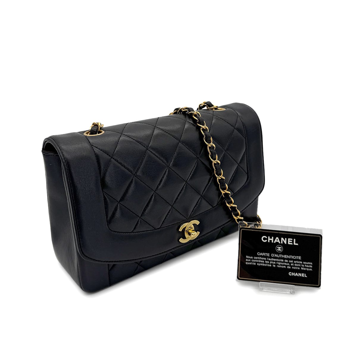 Luxury Promise Japan CHANEL VINTAGE DIANA MEDIUM CHAIN SHOULDER BAG BLACK LAMB SKIN 90279812