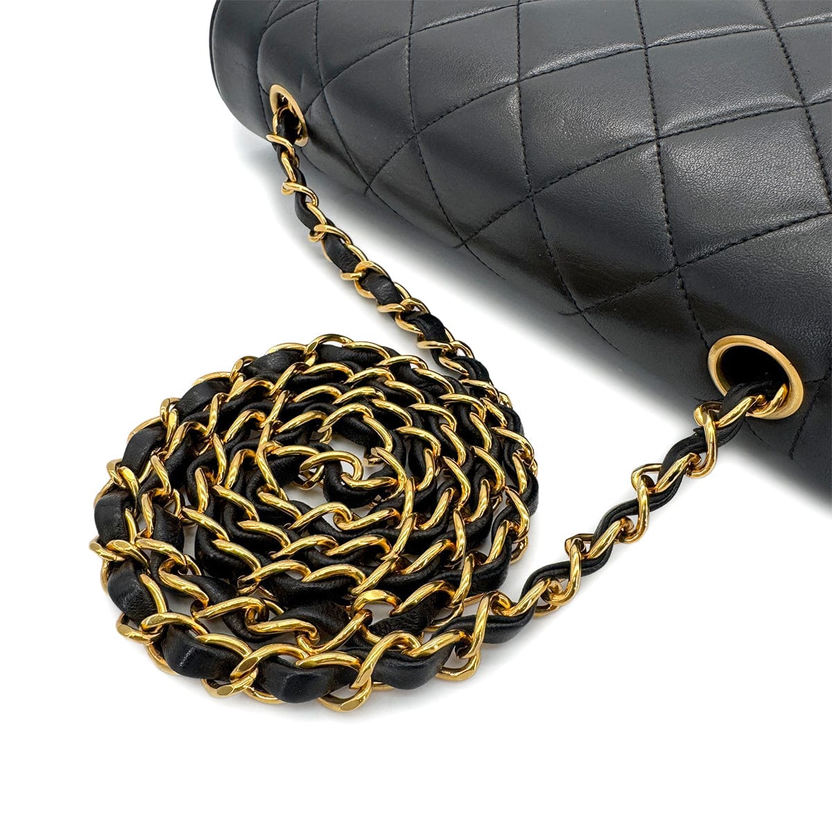 Luxury Promise Japan CHANEL VINTAGE DIANA MEDIUM CHAIN SHOULDER BAG BLACK LAMB SKIN 90279812