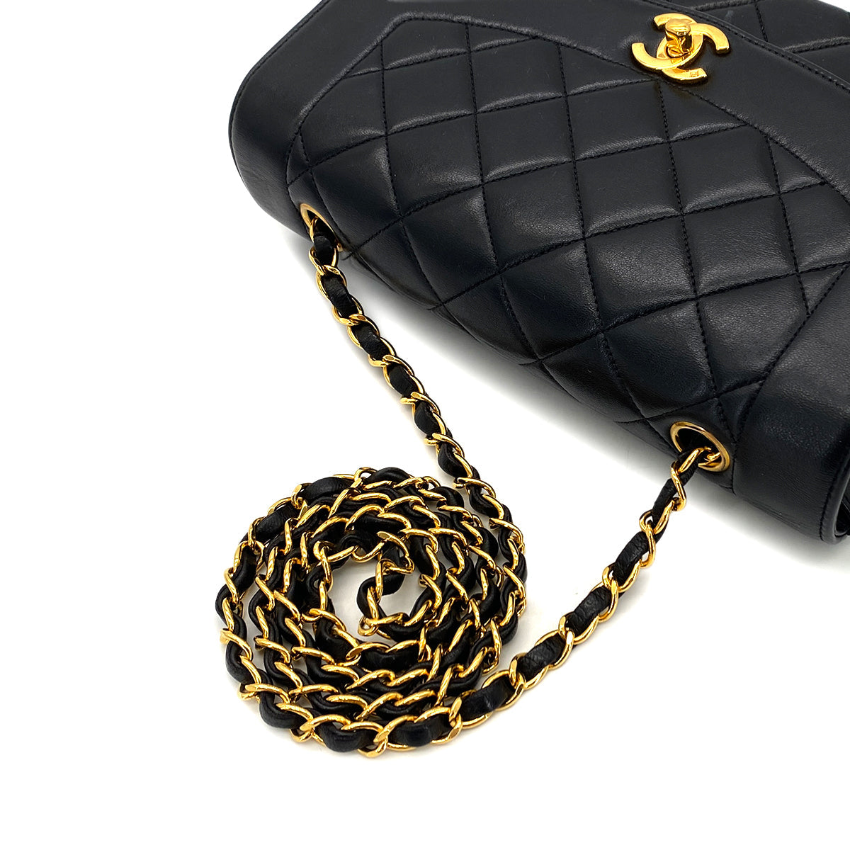 Luxury Promise Japan CHANEL VINTAGE DIANA MEDIUM CHAIN SHOULDER BAG BLACK LAMB SKIN 90287210