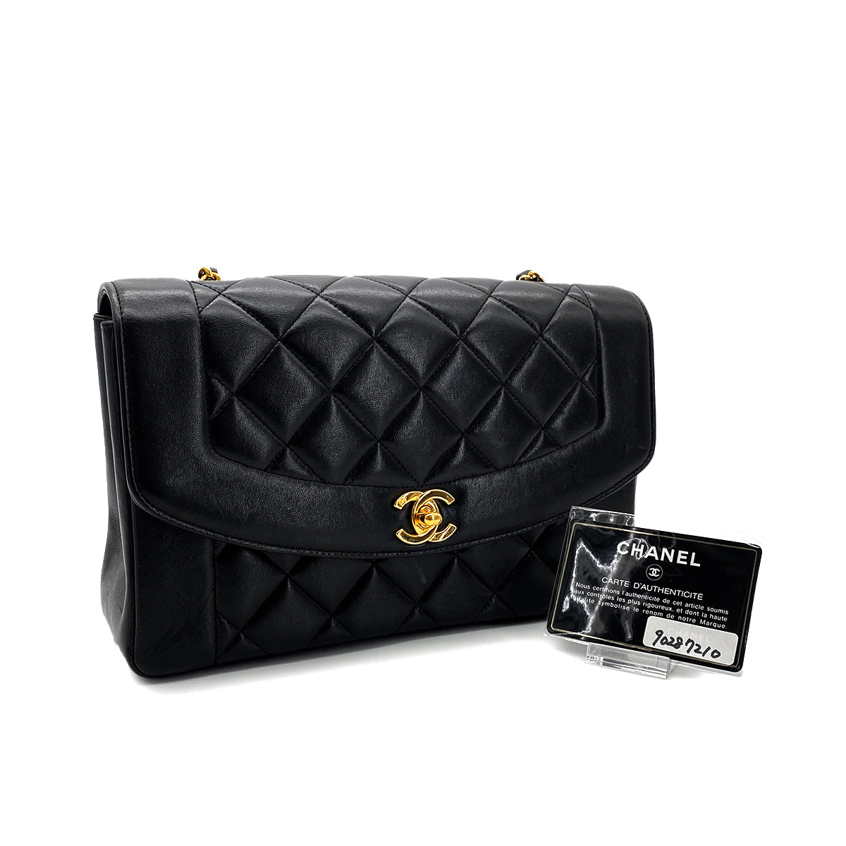 Luxury Promise Japan CHANEL VINTAGE DIANA MEDIUM CHAIN SHOULDER BAG BLACK LAMB SKIN 90287210