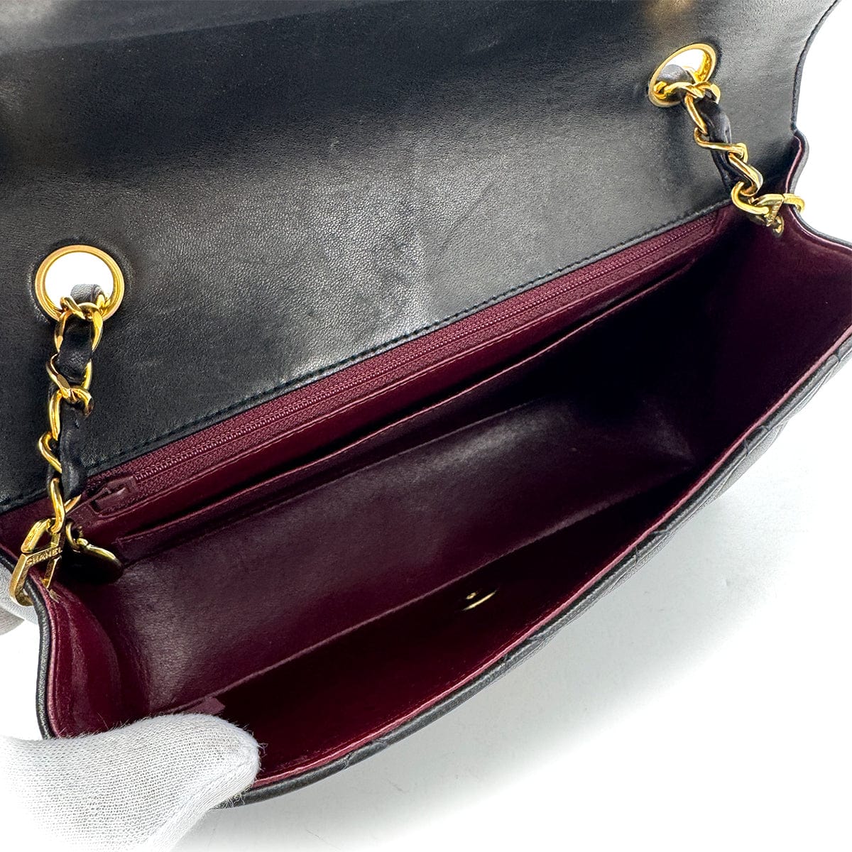 Luxury Promise Japan CHANEL VINTAGE DIANA MEDIUM CHAIN SHOULDER BAG BLACK LAMB SKIN 90292819