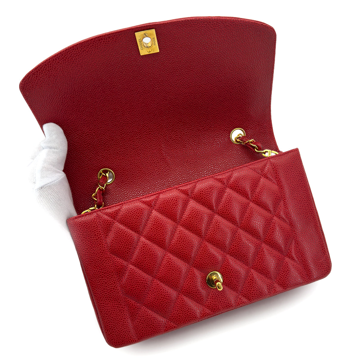 Luxury Promise Japan CHANEL VINTAGE DIANA MEDIUM CHAIN SHOULDER BAG RED CAVIAR SKIN 90298170