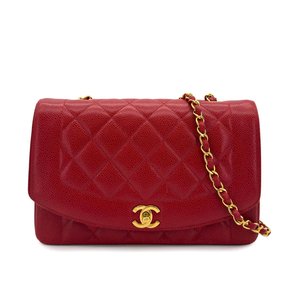 Luxury Promise Japan CHANEL VINTAGE DIANA MEDIUM CHAIN SHOULDER BAG RED CAVIAR SKIN 90298170