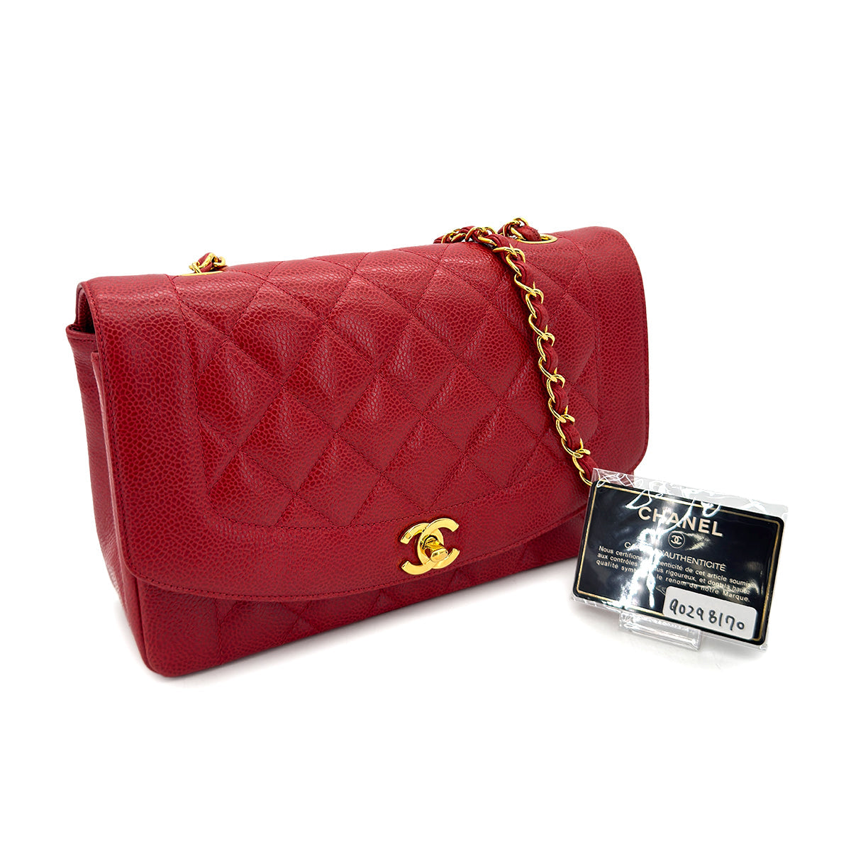 Luxury Promise Japan CHANEL VINTAGE DIANA MEDIUM CHAIN SHOULDER BAG RED CAVIAR SKIN 90298170