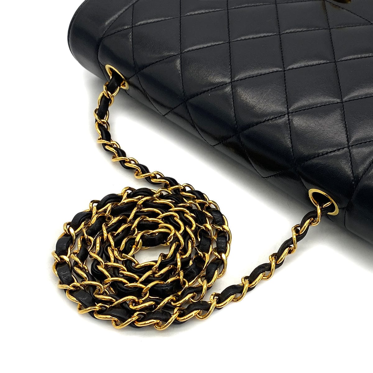 Luxury Promise Japan CHANEL VINTAGE DIANA MIDIUM CHAIN SHOULDER BAG BLACK LAMB SKIN 90301109