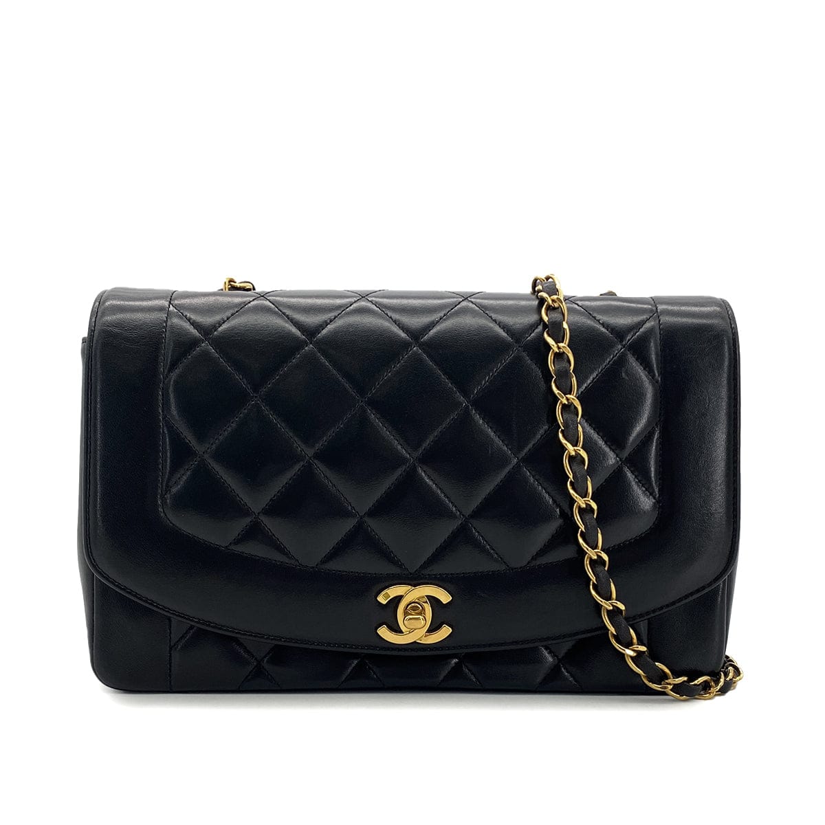 Luxury Promise Japan CHANEL VINTAGE DIANA MIDIUM CHAIN SHOULDER BAG BLACK LAMB SKIN 90301109