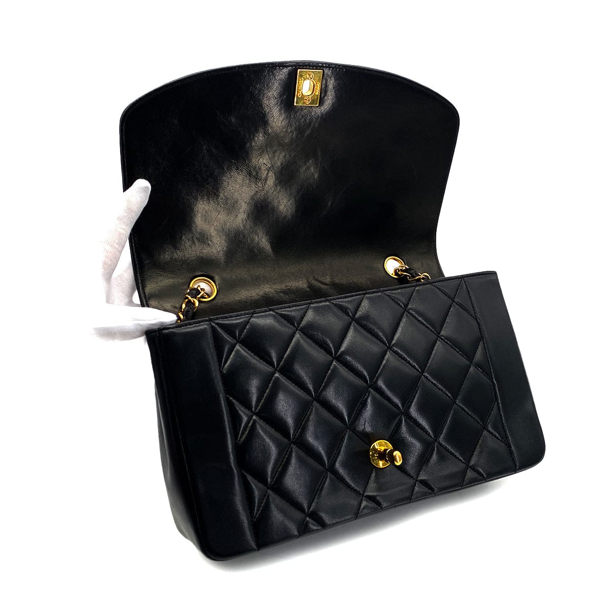 Luxury Promise Japan CHANEL VINTAGE DIANA MIDIUM CHAIN SHOULDER BAG BLACK LAMB SKIN 90301109