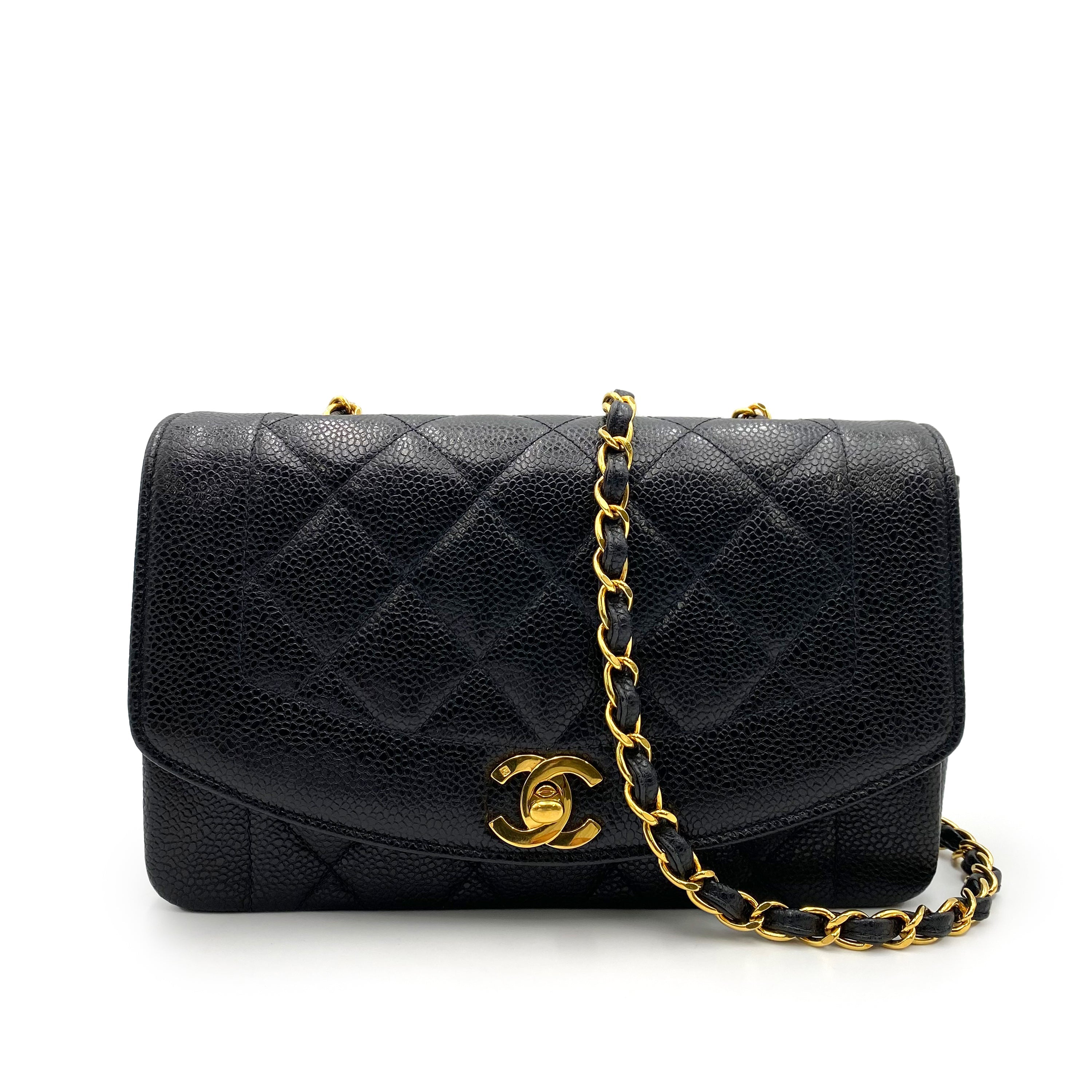 Luxury Promise Japan CHANEL VINTAGE DIANA SMALL CHAIN SHOULDER BAG BLACK CAVIAR SKIN 90181759