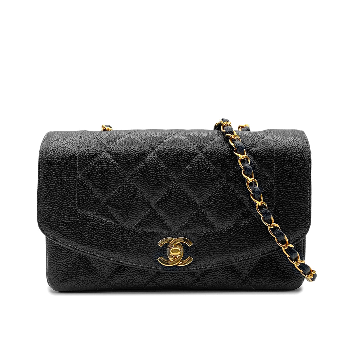 Luxury Promise Japan CHANEL VINTAGE DIANA SMALL CHAIN SHOULDER BAG BLACK CAVIAR SKIN 90190799