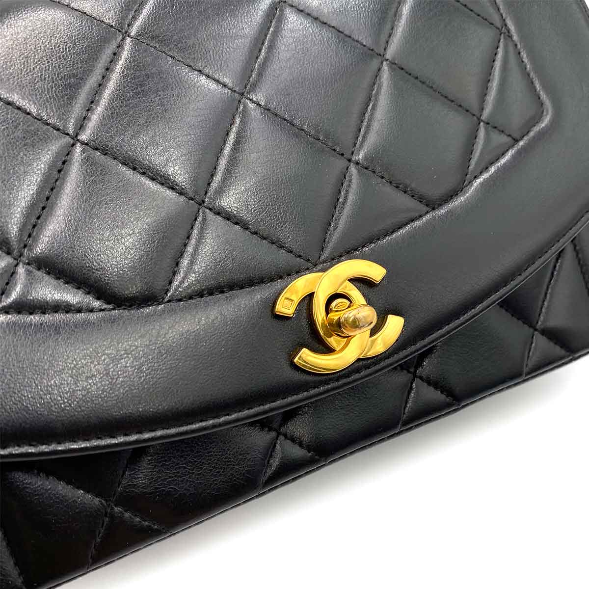 Luxury Promise Japan CHANEL VINTAGE DIANA SMALL CHAIN SHOULDER BAG BLACK LAMB SKIN 90238030