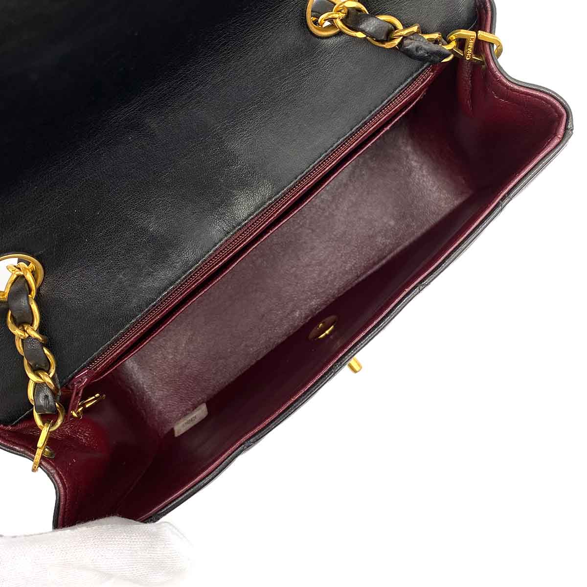 Luxury Promise Japan CHANEL VINTAGE DIANA SMALL CHAIN SHOULDER BAG BLACK LAMB SKIN 90238030