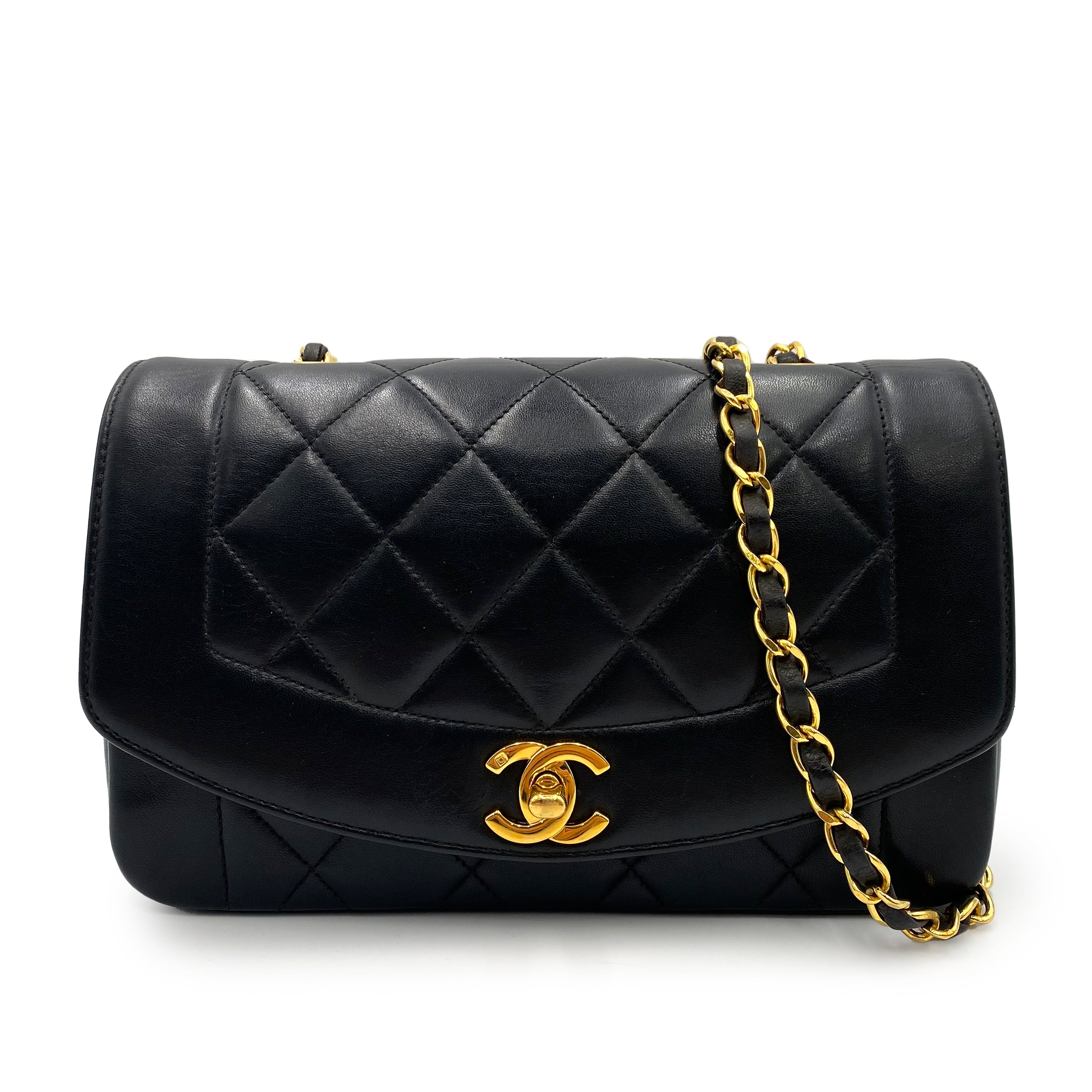 Luxury Promise Japan CHANEL VINTAGE DIANA SMALL CHAIN SHOULDER BAG BLACK LAMB SKIN 90238522