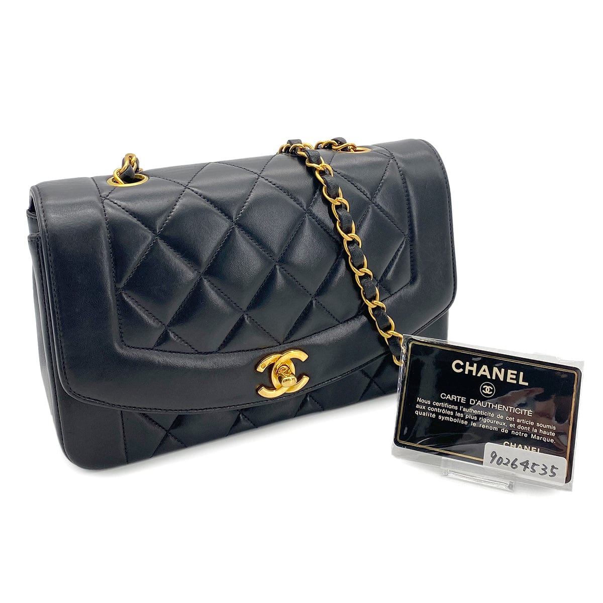 Luxury Promise Japan CHANEL VINTAGE DIANA SMALL CHAIN SHOULDER BAG BLACK LAMB SKIN 90264535