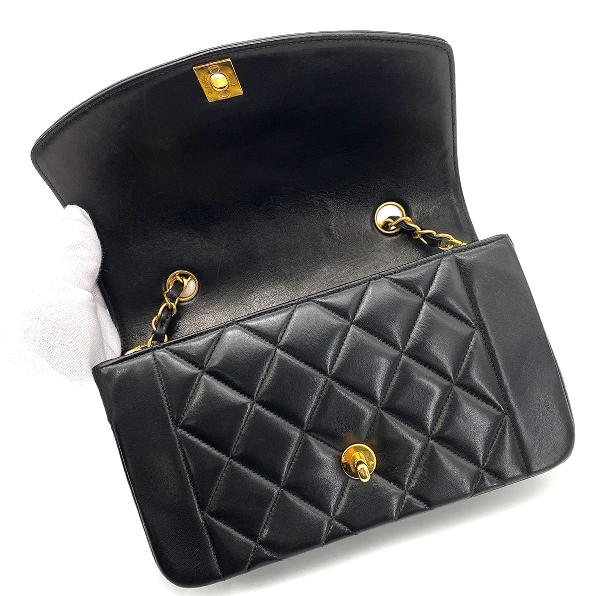 Luxury Promise Japan CHANEL VINTAGE DIANA SMALL CHAIN SHOULDER BAG BLACK LAMB SKIN 90264535