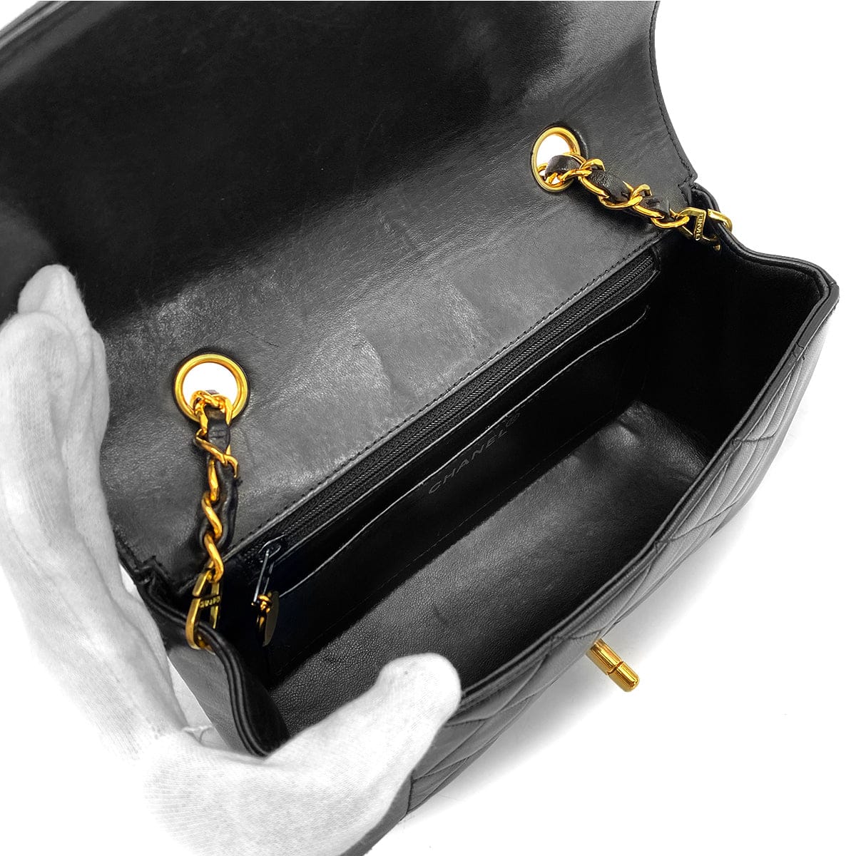 Luxury Promise Japan CHANEL VINTAGE DIANA SMALL CHAIN SHOULDER BAG BLACK LAMB SKIN 90268884