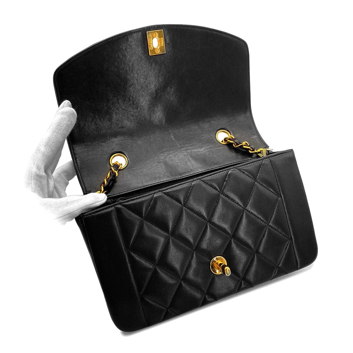 Luxury Promise Japan CHANEL VINTAGE DIANA SMALL CHAIN SHOULDER BAG BLACK LAMB SKIN 90268884