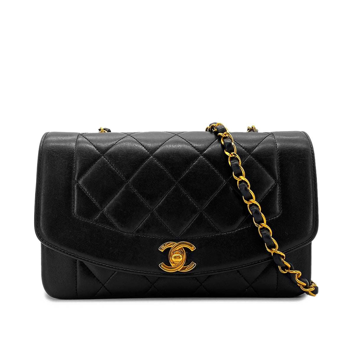 Luxury Promise Japan CHANEL VINTAGE DIANA SMALL CHAIN SHOULDER BAG BLACK LAMB SKIN 90268899