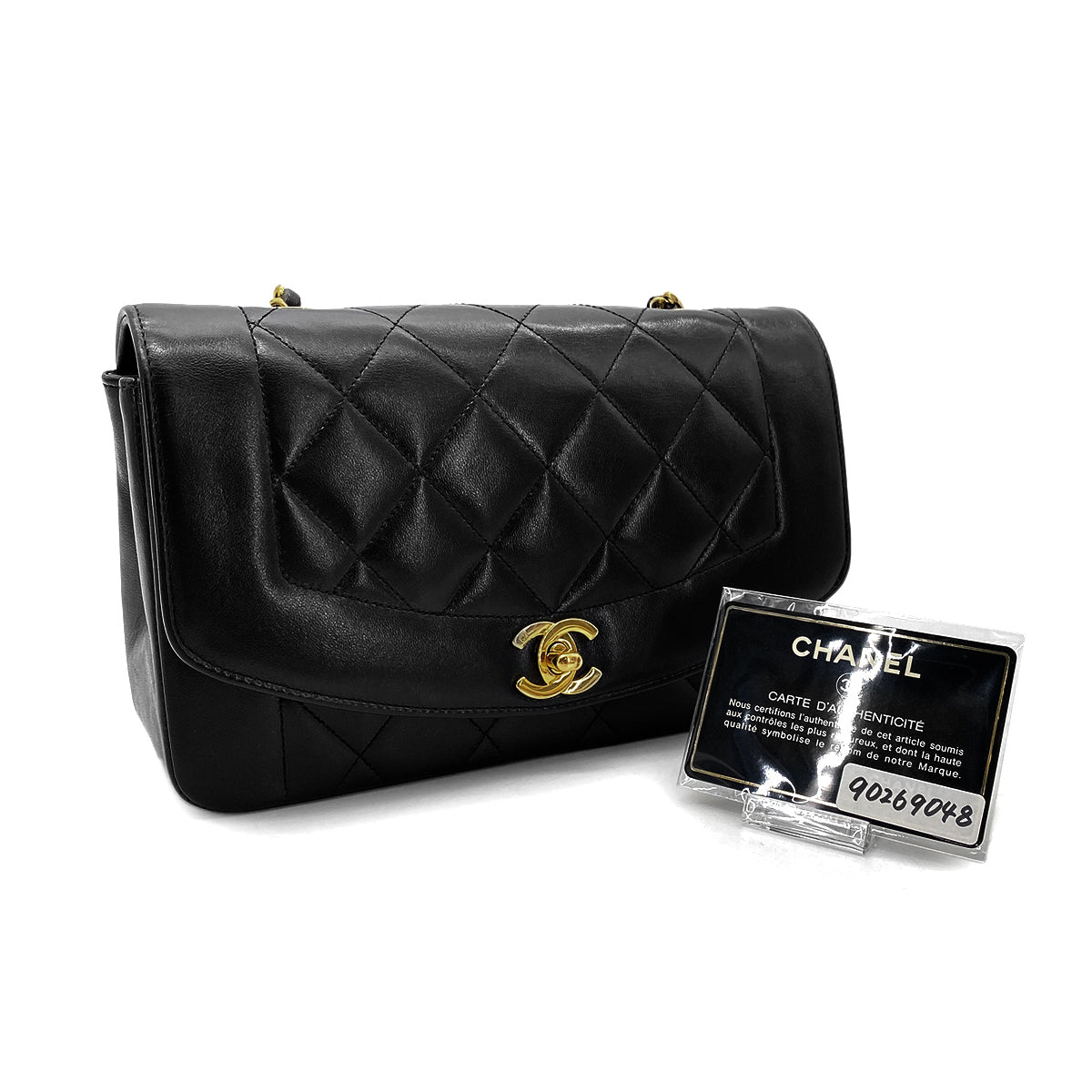 Luxury Promise Japan CHANEL VINTAGE DIANA SMALL CHAIN SHOULDER BAG BLACK LAMB SKIN 90269048