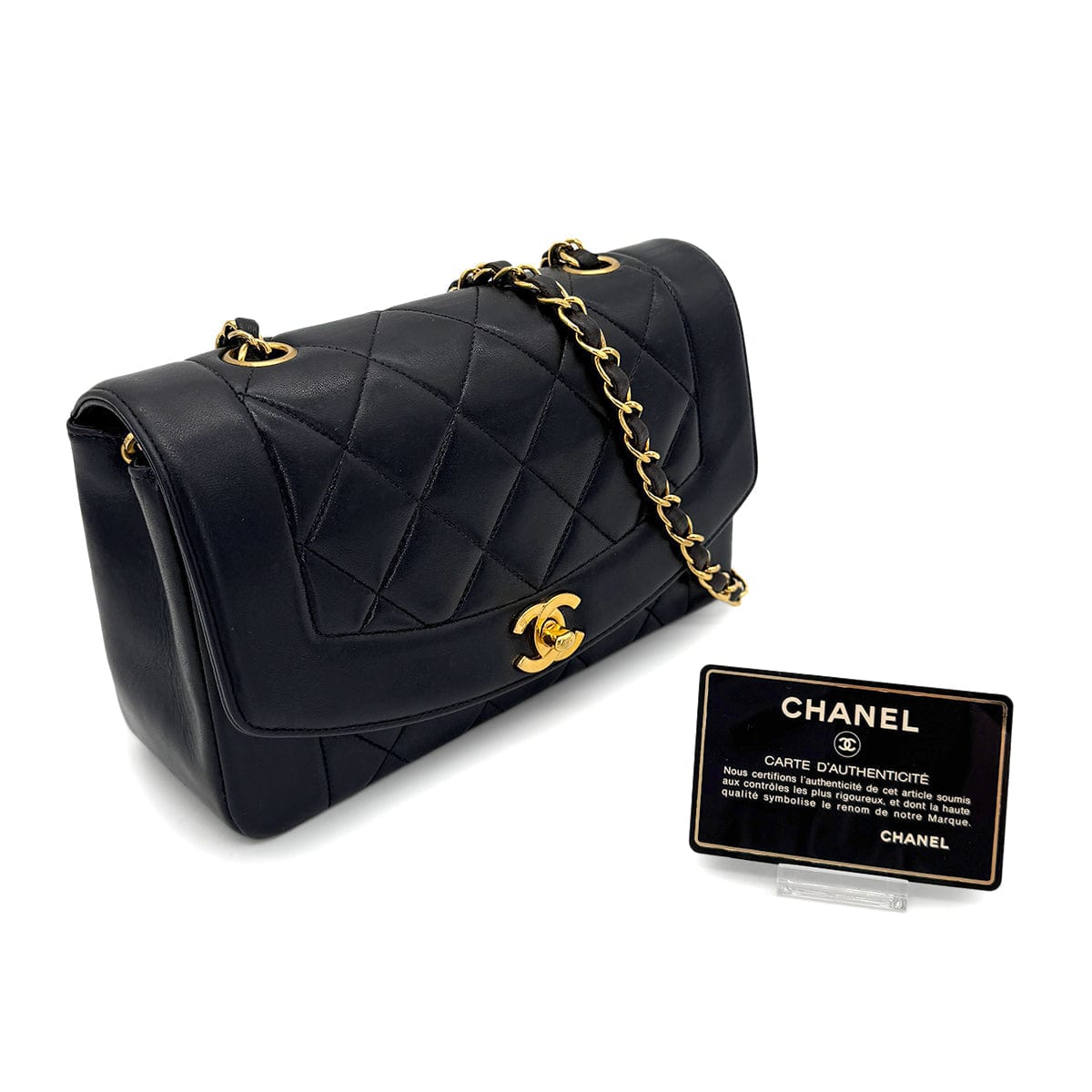 Luxury Promise Japan CHANEL VINTAGE DIANA SMALL CHAIN SHOULDER BAG BLACK LAMB SKIN 90270872