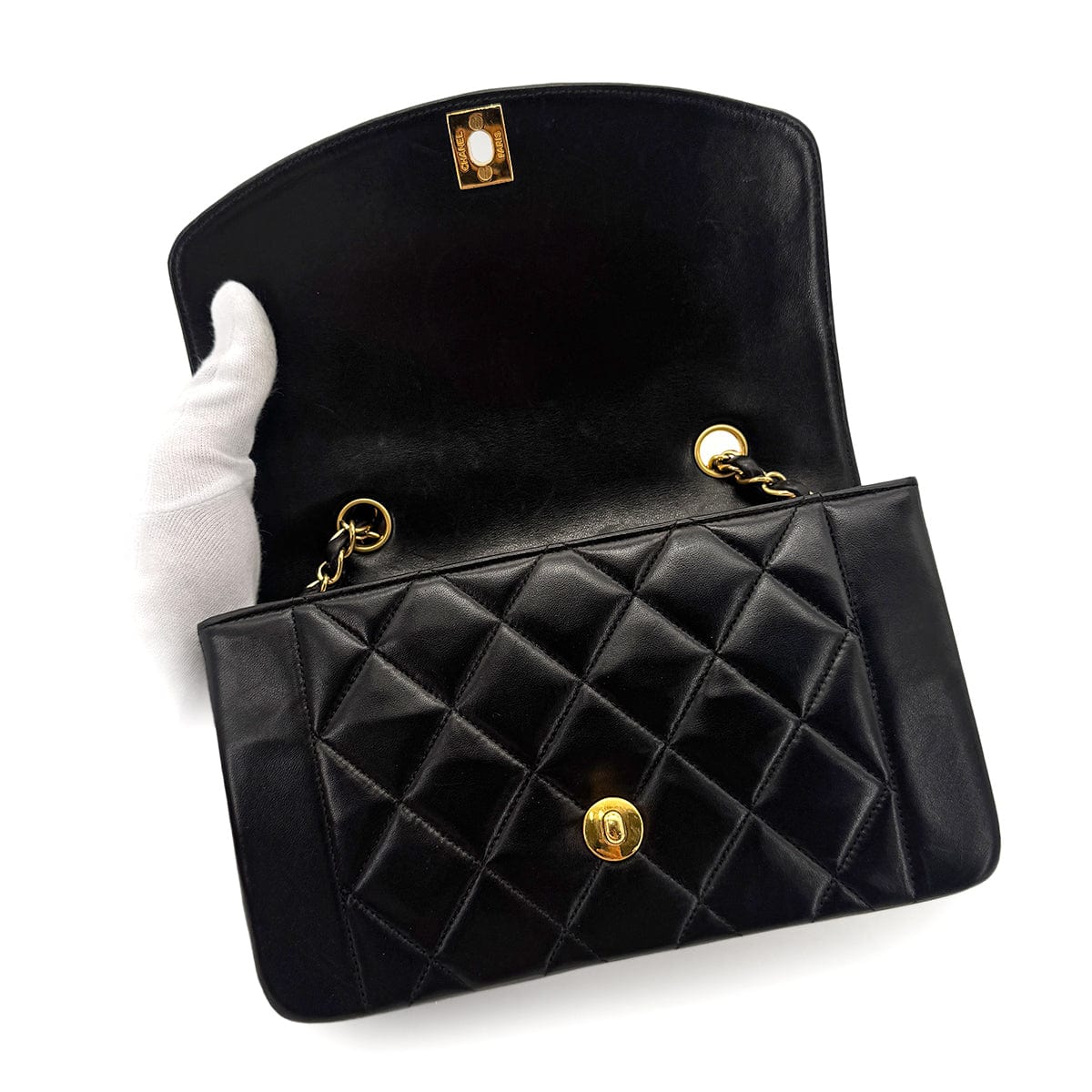 Luxury Promise Japan CHANEL VINTAGE DIANA SMALL CHAIN SHOULDER BAG BLACK LAMB SKIN 90276363