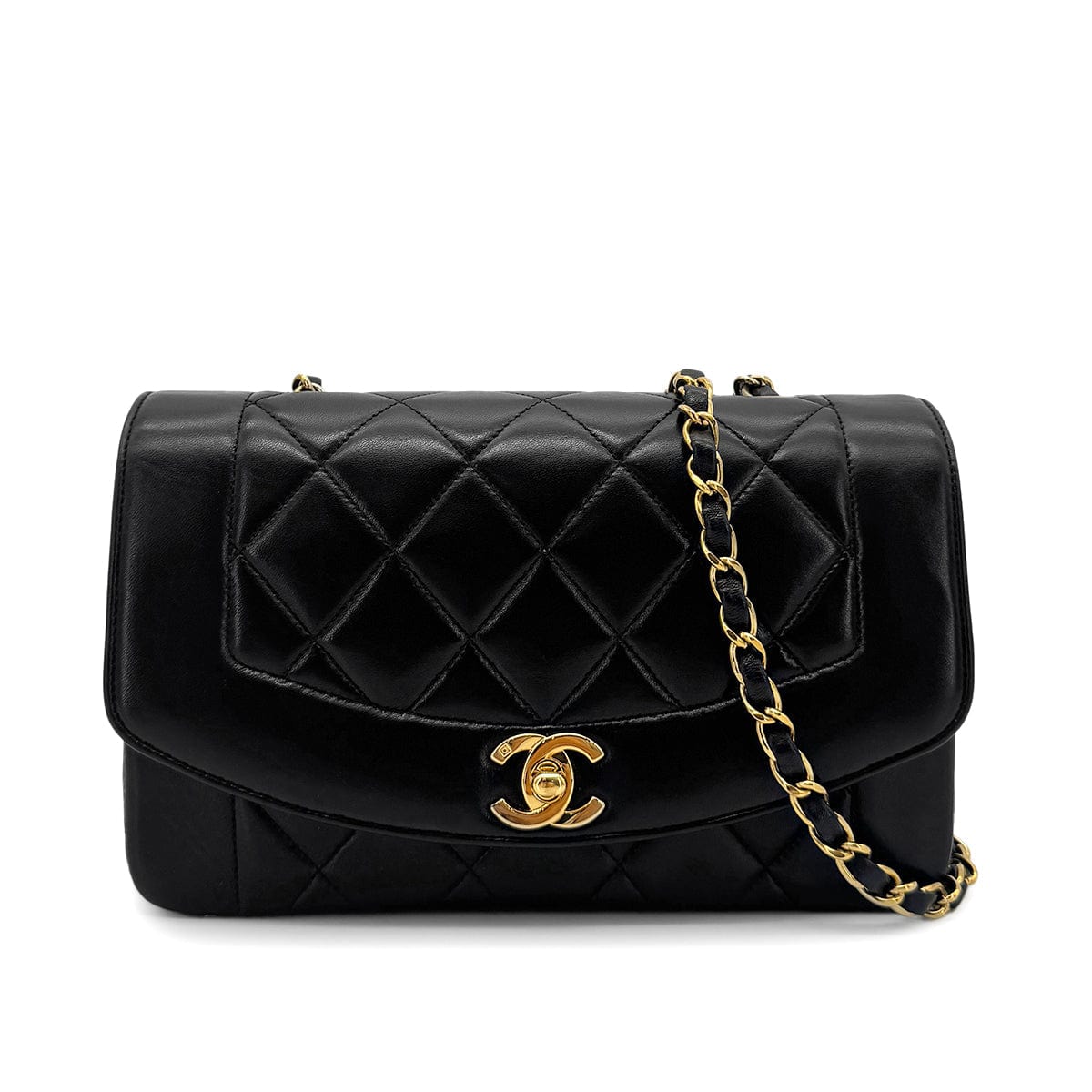 Luxury Promise Japan CHANEL VINTAGE DIANA SMALL CHAIN SHOULDER BAG BLACK LAMB SKIN 90276363
