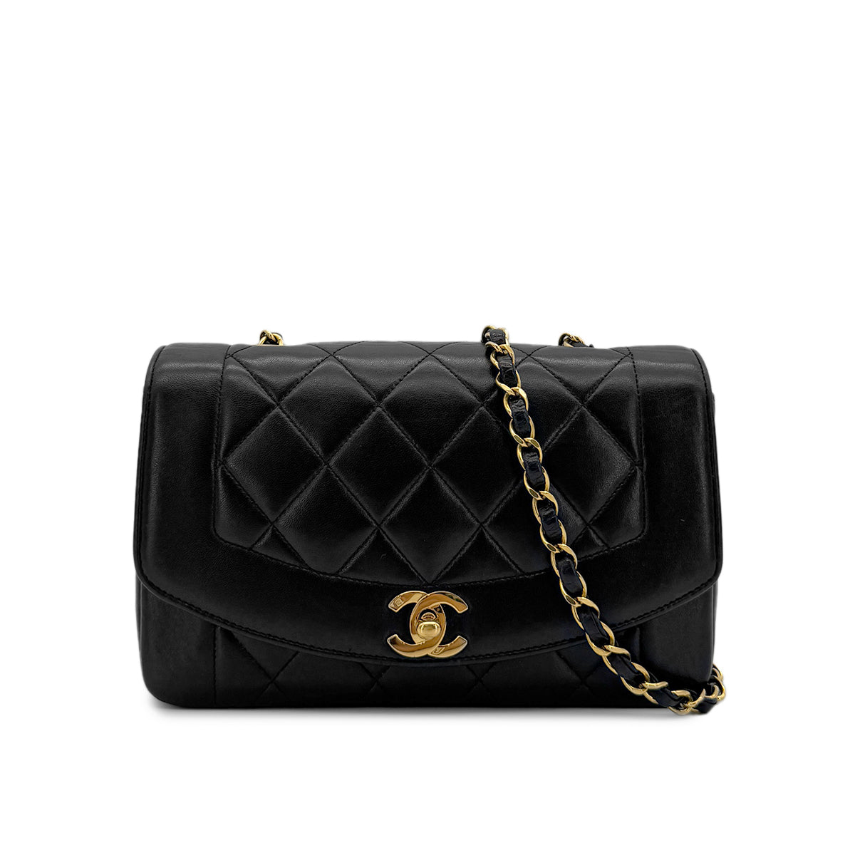 Luxury Promise Japan CHANEL VINTAGE DIANA SMALL CHAIN SHOULDER BAG BLACK LAMB SKIN 90279736