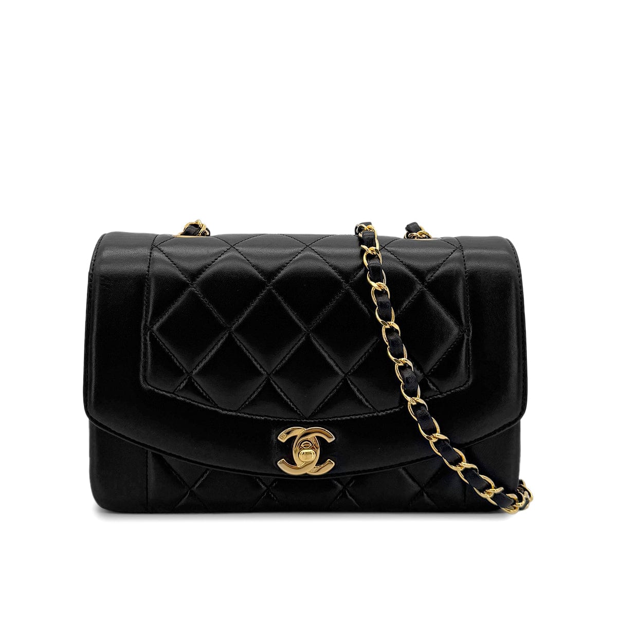 Luxury Promise Japan CHANEL VINTAGE DIANA SMALL CHAIN SHOULDER BAG BLACK LAMB SKIN 90280288