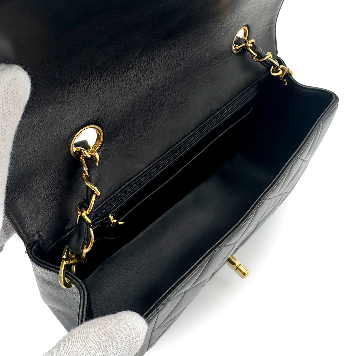 Luxury Promise Japan CHANEL VINTAGE DIANA SMALL CHAIN SHOULDER BAG BLACK LAMB SKIN 90280288
