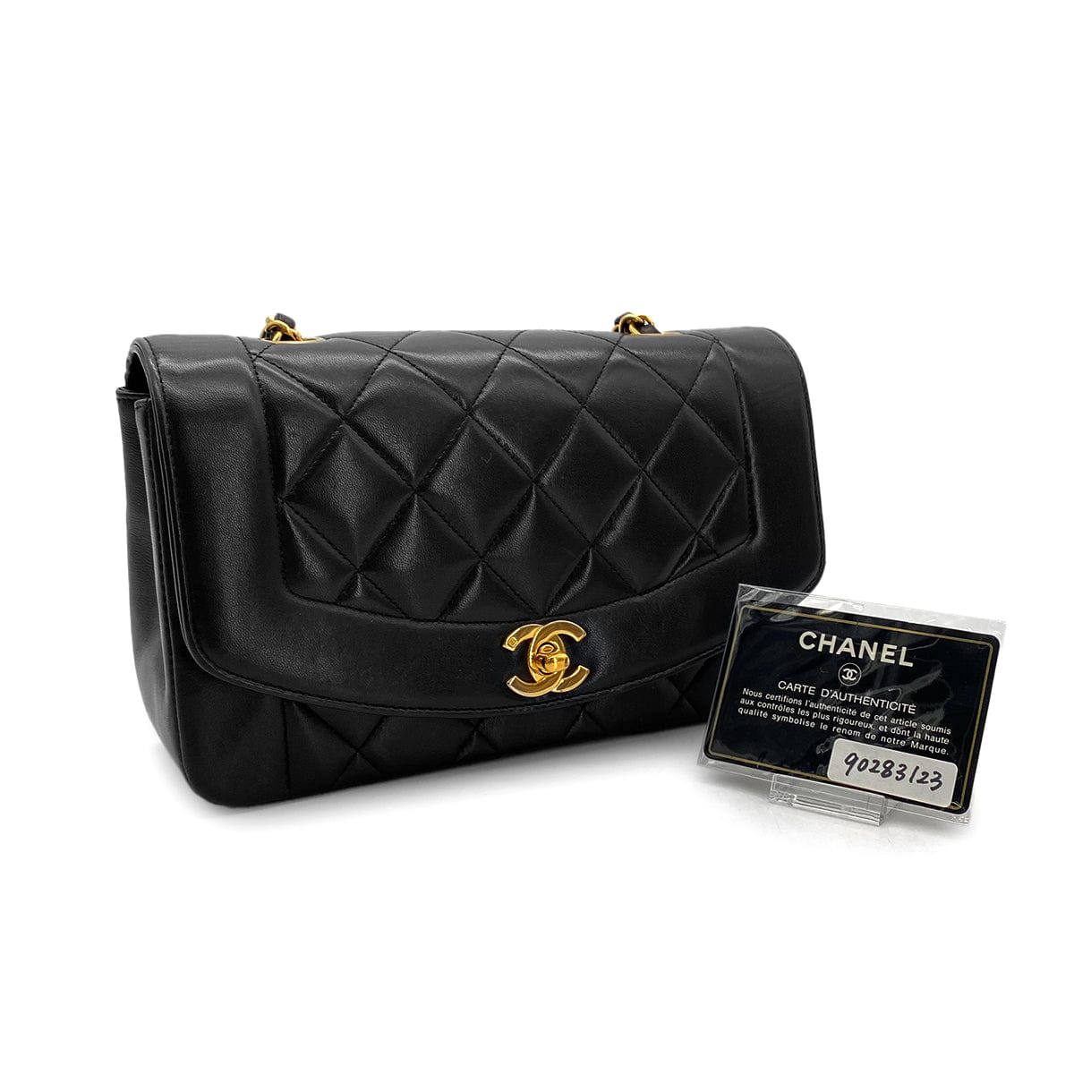 Luxury Promise Japan CHANEL VINTAGE DIANA SMALL CHAIN SHOULDER BAG BLACK LAMB SKIN 90283123
