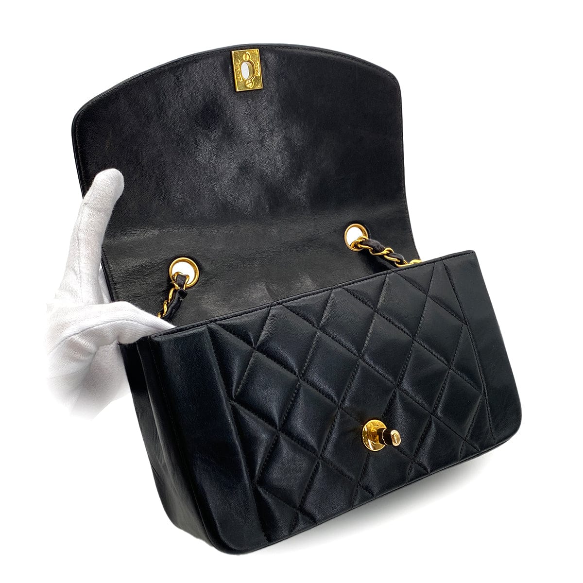 Luxury Promise Japan CHANEL VINTAGE DIANA SMALL CHAIN SHOULDER BAG BLACK LAMB SKIN 90288975