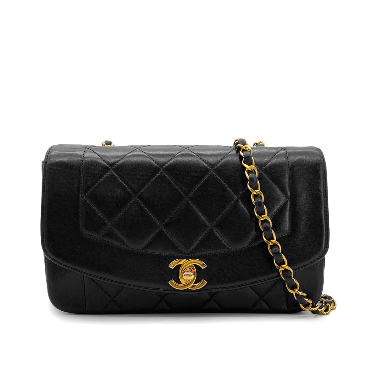 Luxury Promise Japan CHANEL VINTAGE DIANA SMALL CHAIN SHOULDER BAG BLACK LAMB SKIN 90288975