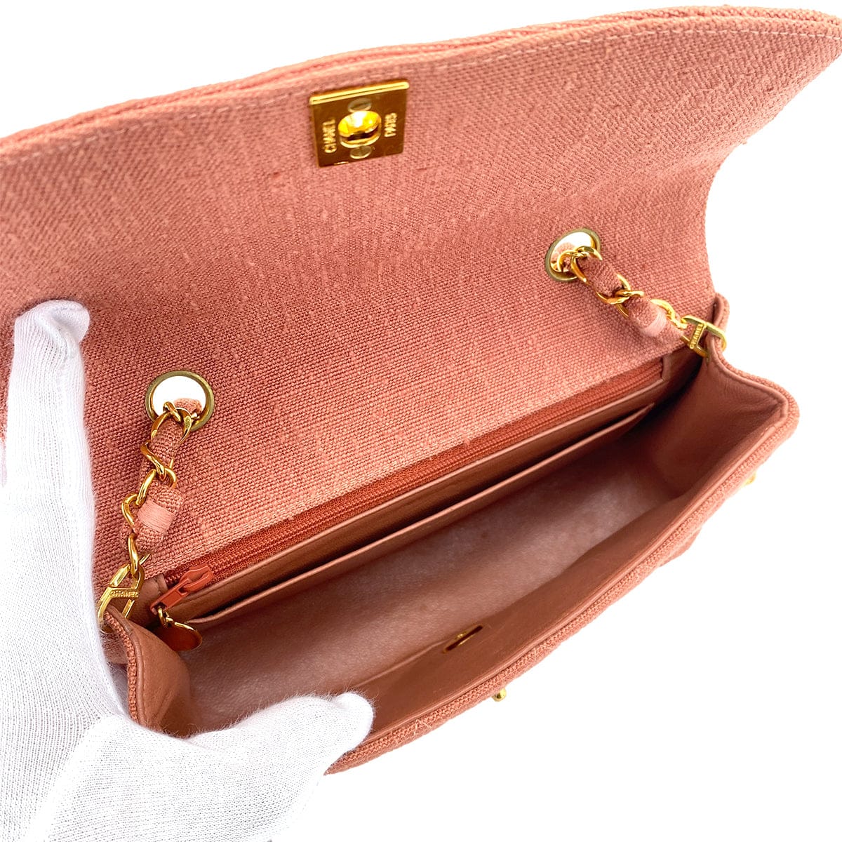 Luxury Promise Japan CHANEL VINTAGE DIANA SMALL CHAIN SHOULDER BAG PINK LINEN 90255395