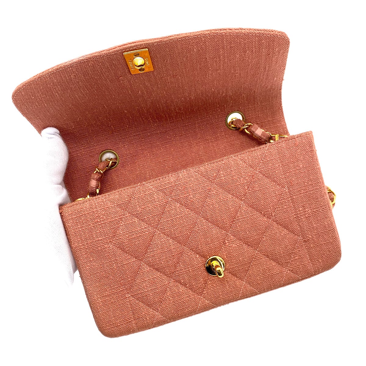 Luxury Promise Japan CHANEL VINTAGE DIANA SMALL CHAIN SHOULDER BAG PINK LINEN 90255395