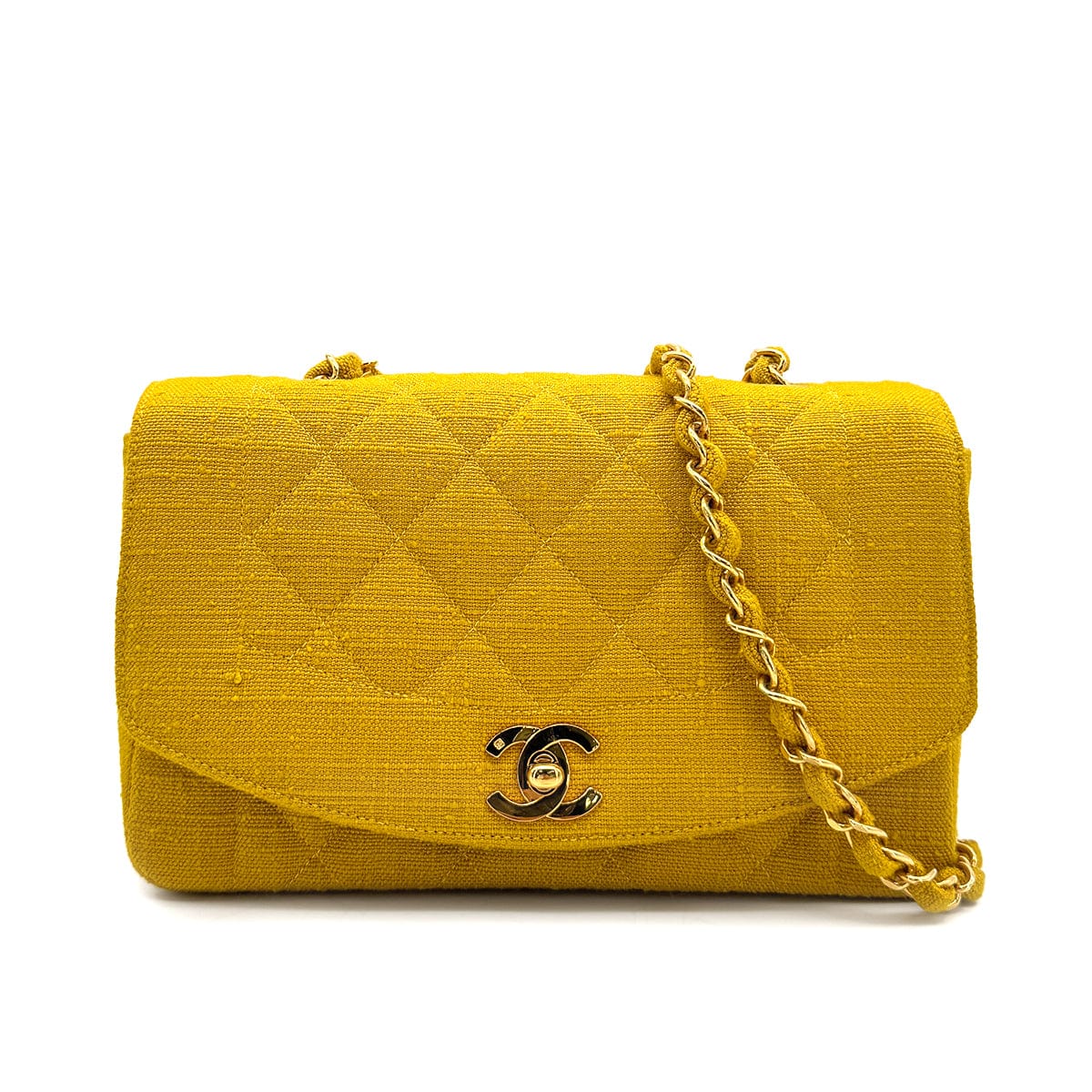 Luxury Promise Japan CHANEL VINTAGE DIANA SMALL CHAIN SHOULDER BAG YELLOW LINEN 90273870