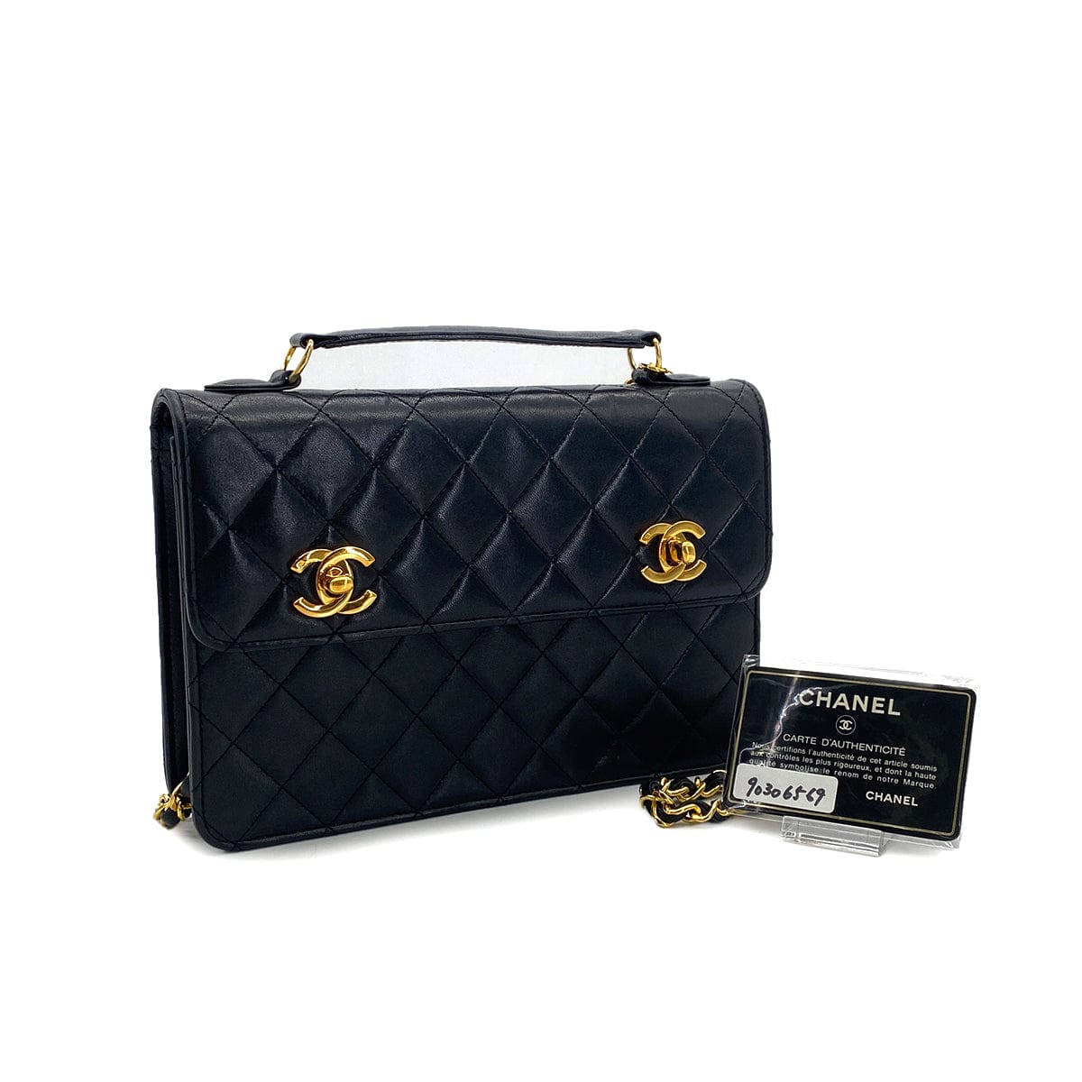 Luxury Promise Japan CHANEL VINTAGE DOUBLE TURN LOCK MATELASSE CHAIN SHOULDER HAND BAG BLACK LAMB SKIN 90306569