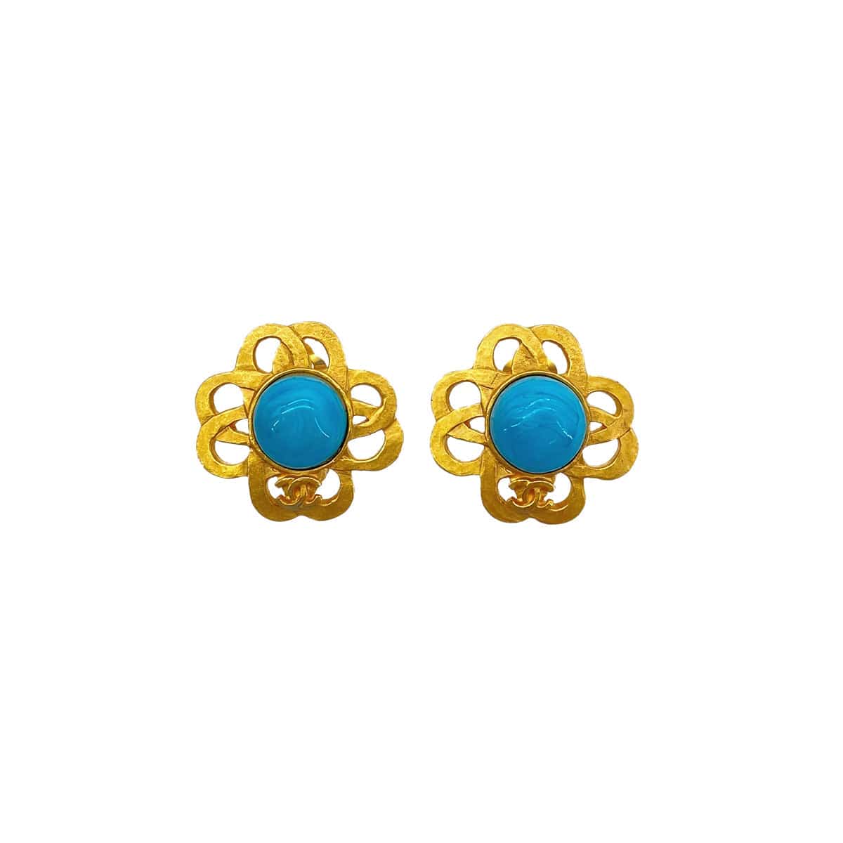 Luxury Promise Japan CHANEL VINTAGE EARRINGS FLOWER TURQUOISE ACCESSORY 95P 90295000