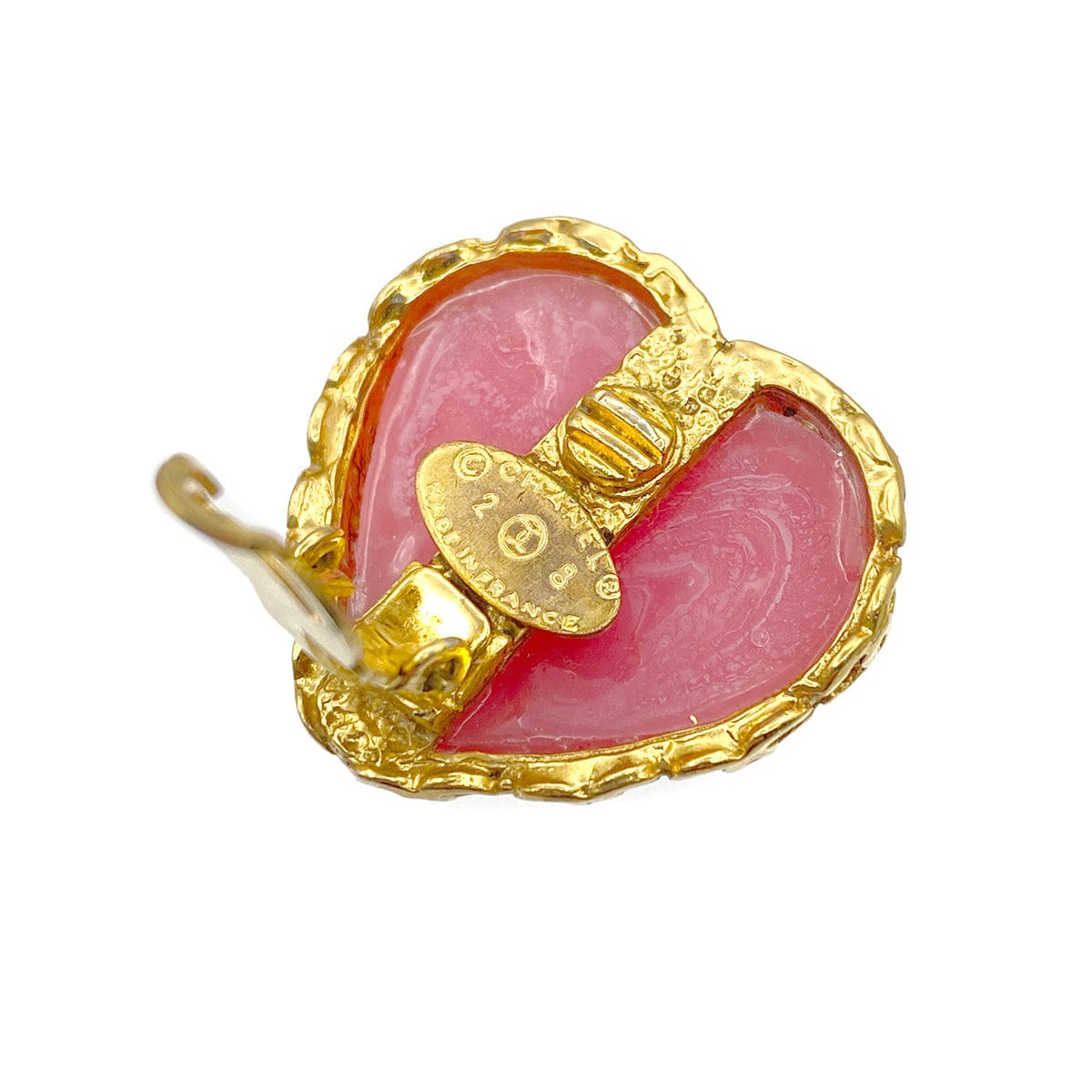 Luxury Promise Japan CHANEL VINTAGE EARRINGS HEART STONE PINK ACCESSORY 28 90267794