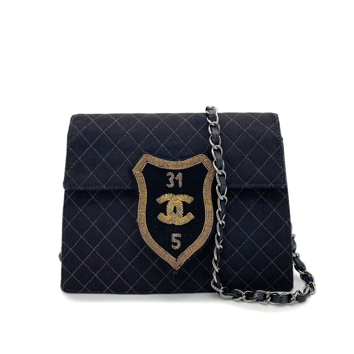 Luxury Promise Japan CHANEL VINTAGE EMBLEM CHAIN SHOULDER BAG BLACK CANVAS 90254623