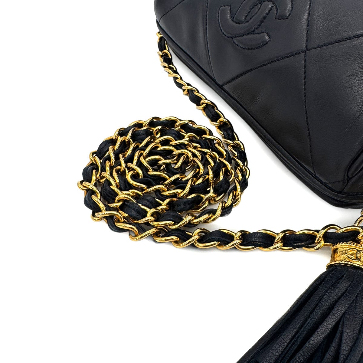 Luxury Promise Japan CHANEL VINTAGE FRINGE SHOULDER BAG NAVY LAMB SKIN 90300005