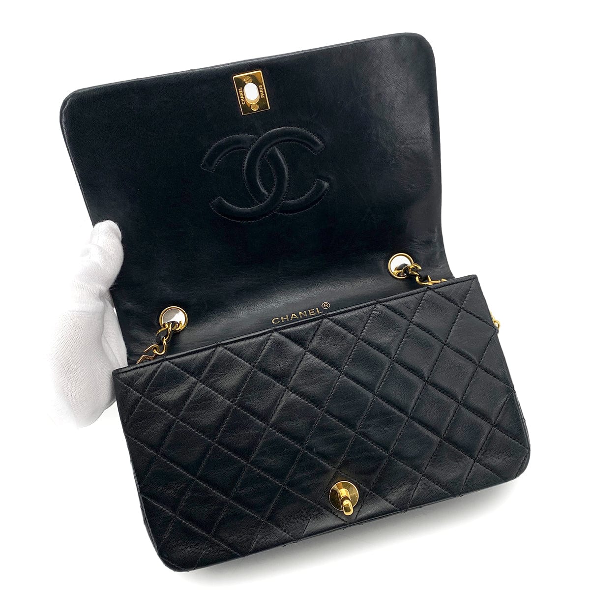 Luxury Promise Japan CHANEL VINTAGE FULL FLAP CHAIN SHOULDER BAG BLACK LAMB SKIN 90256453