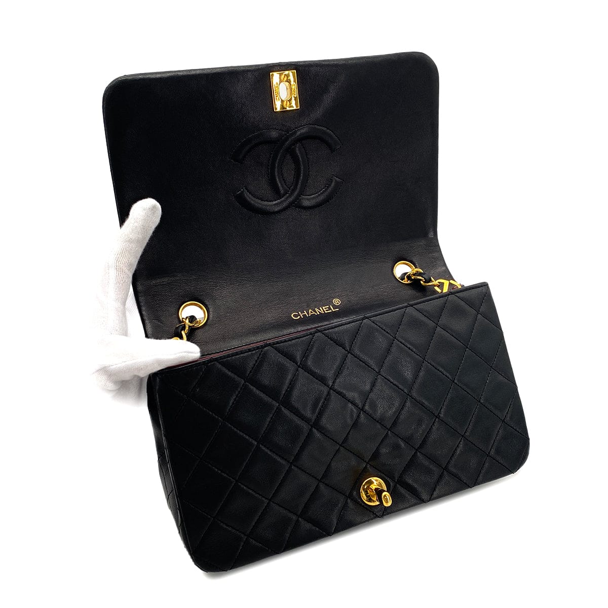 Luxury Promise Japan CHANEL VINTAGE FULL FLAP CHAIN SHOULDER BAG BLACK LAMB SKIN 90275036