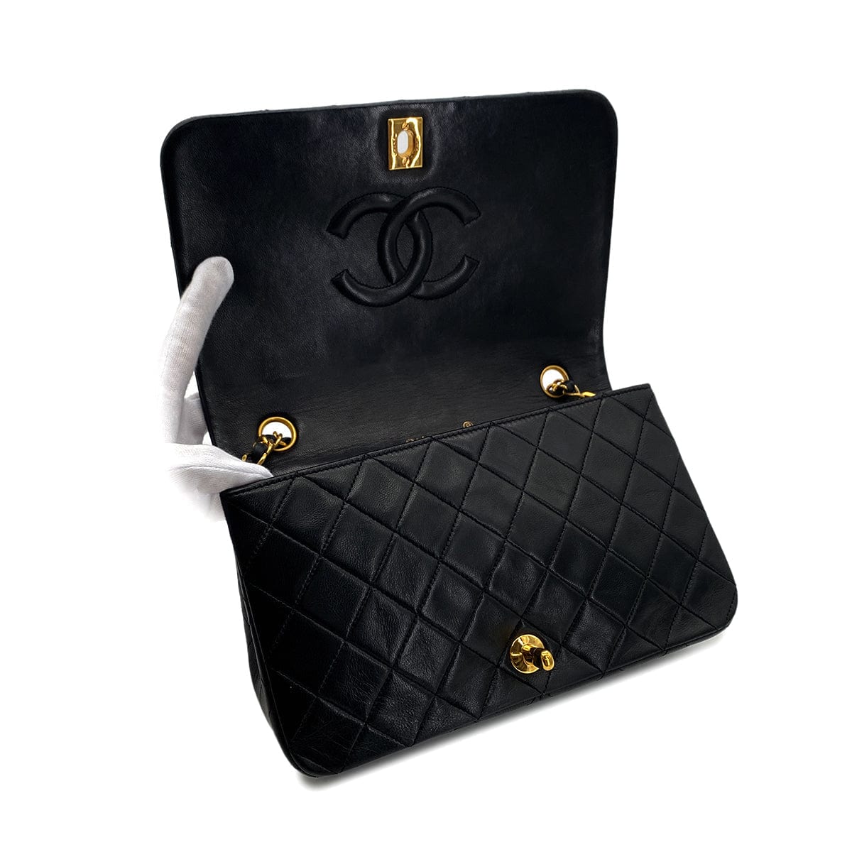 Luxury Promise Japan CHANEL VINTAGE FULL FLAP CHAIN SHOULDER BAG BLACK LAMB SKIN 90287215