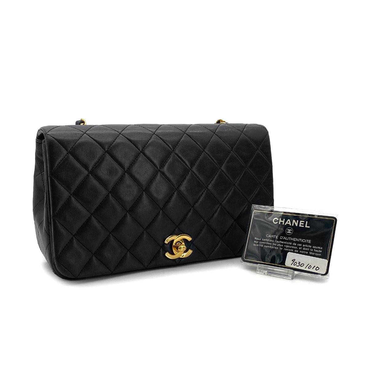 Luxury Promise Japan CHANEL VINTAGE FULL FLAP CHAIN SHOULDER BAG BLACK LAMB SKIN 90301010