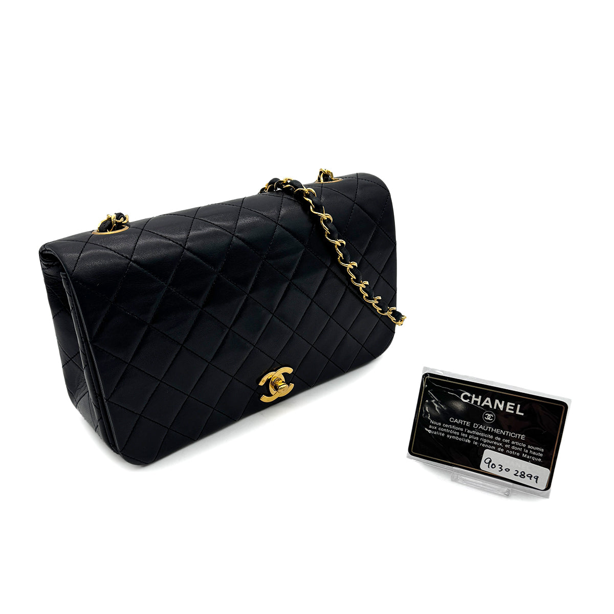 Luxury Promise Japan CHANEL VINTAGE FULL FLAP CHAIN SHOULDER BAG BLACK LAMB SKIN 90302899