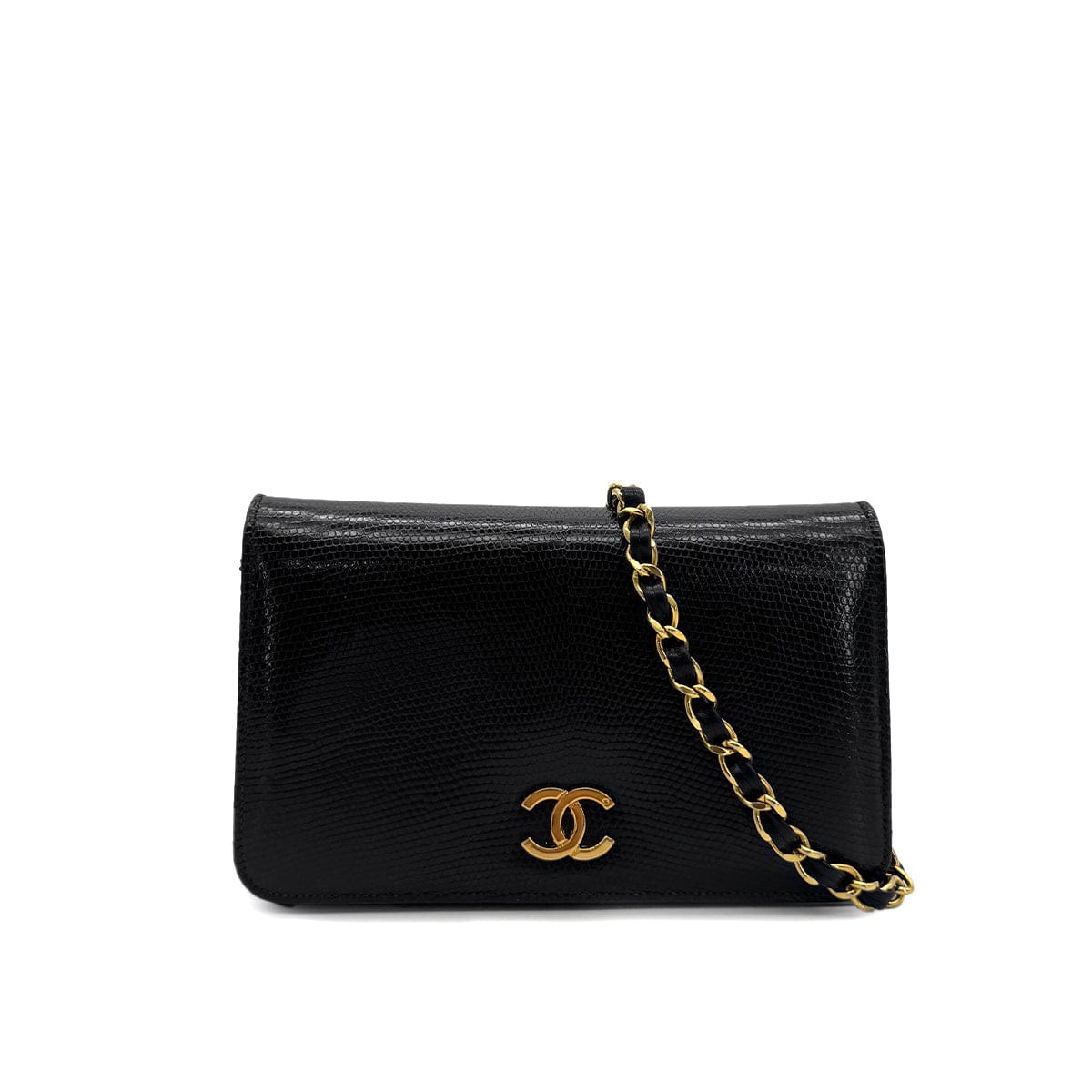 Luxury Promise Japan CHANEL VINTAGE FULL FLAP CHAIN SHOULDER BAG BLACK LIZARD 90292743