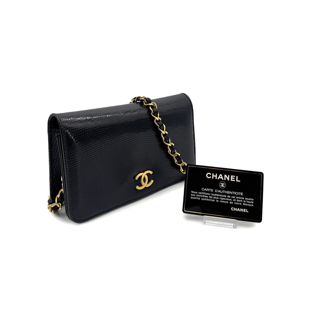 Luxury Promise Japan CHANEL VINTAGE FULL FLAP CHAIN SHOULDER BAG BLACK LIZARD 90292743