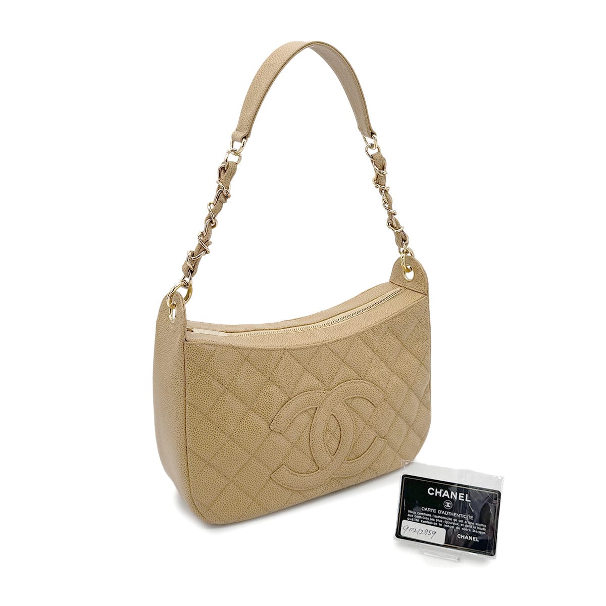 Luxury Promise Japan CHANEL VINTAGE HALF MOON ONE SHOULDER BAG BEIGE CAVIAR SKIN 90212859